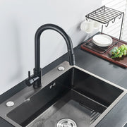 Black Kitchen Faucet Two Function Single Handle Pull Out Mixer Hot and Cold Water Taps Deck Mounted