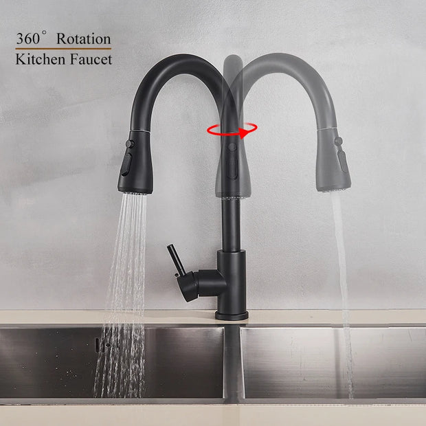 Black Pull Out Kitchen Faucet Silver Single Handle Nickel Kitchen Tap Single Hole Handle Swivel Sprayer Water Mixer Tap