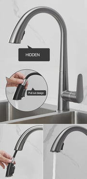 Gun Gray Pull-out Kitchen Faucet Hot And Cold Water Washbasin Sink Faucet Rotatable Retractable Black And White 60CM Pull