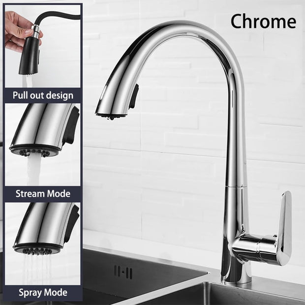 Gun Gray Pull-out Kitchen Faucet Hot And Cold Water Washbasin Sink Faucet Rotatable Retractable Black And White 60CM Pull