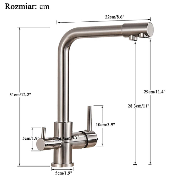 SHBSHAIMY Filter Kitchen Faucet Drinking Water Kitchen Tap Deck Mounted Dual Handles 3-Way Hot Cold Water Mixer