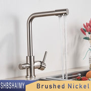 SHBSHAIMY Filter Kitchen Faucet Drinking Water Kitchen Tap Deck Mounted Dual Handles 3-Way Hot Cold Water Mixer