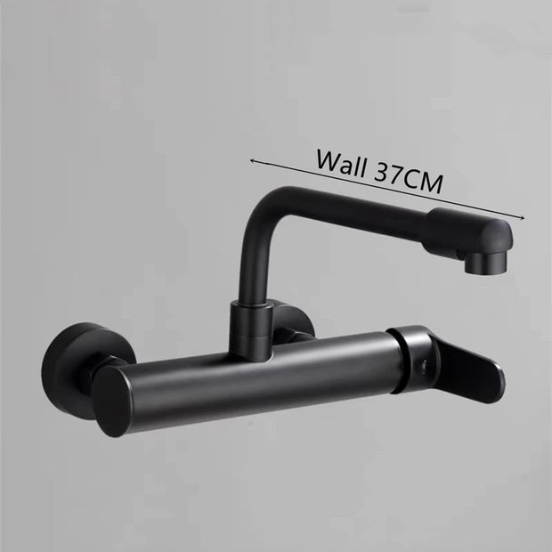 Black Kitchen Faucets Brass 360 Rotate Dual Hole Wall Mounted Silver Bathroom Faucet Cold Hot Water Folding Crane Sink Mixer Tap