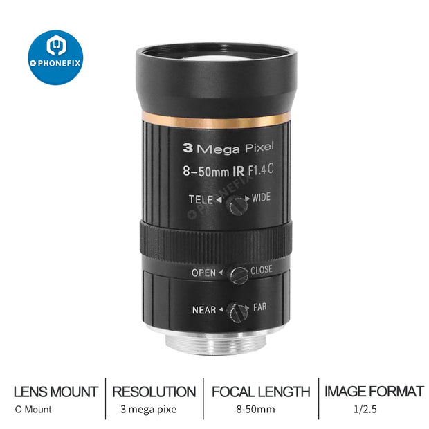 5-50mm HD CCTV LENS Security Camera Lens 3MP Aperture F1.4 1/2.7" Image Format CS C Mount Lens For Industrial Microscope Camera