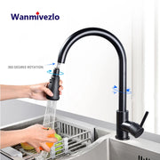 Black Pull Out Kitchen Faucet Silver Single Handle Nickel Kitchen Tap Single Hole Handle Swivel Sprayer Water Mixer Tap