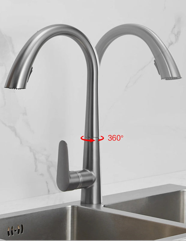 Gun Gray Pull-out Kitchen Faucet Hot And Cold Water Washbasin Sink Faucet Rotatable Retractable Black And White 60CM Pull