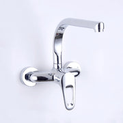 Wall Mounted Kitchen Faucet Copper Vessel Sink Vegetable Basin Tap Dual Hole Hot Cold Water Mixer Tap Swivel Spout Mop Pool Tap