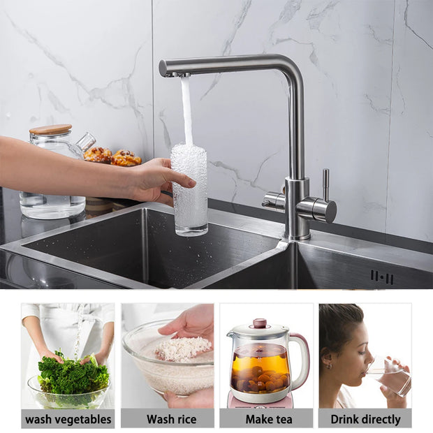 DQOK Drinking Filtered Water Kitchen Faucet Purification Tap Dual Handle Faucet Kitchen Sink Tap