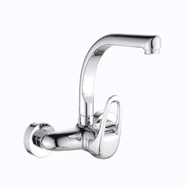 Wall Mounted Kitchen Faucet Copper Vessel Sink Vegetable Basin Tap Dual Hole Hot Cold Water Mixer Tap Swivel Spout Mop Pool Tap