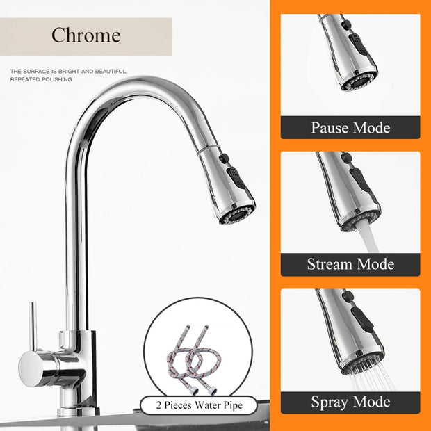 Black Pull Out Kitchen Faucet Silver Single Handle Nickel Kitchen Tap Single Hole Handle Swivel Sprayer Water Mixer Tap