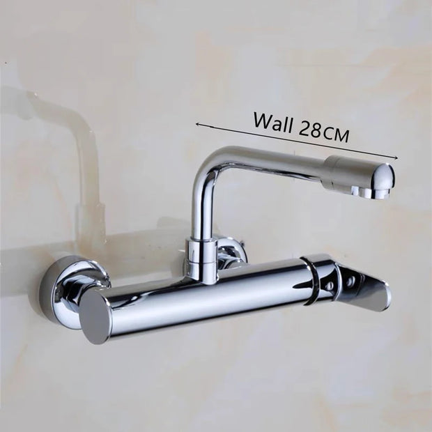 Black Kitchen Faucets Brass 360 Rotate Dual Hole Wall Mounted Silver Bathroom Faucet Cold Hot Water Folding Crane Sink Mixer Tap