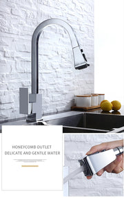 Kitchen Faucets Silver Pull Out Tap Single Hole Handle Solid Brass Black Swivel 360 Degree Water Mixer   866399R