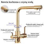 SHBSHAIMY Filter Kitchen Faucet Drinking Water Kitchen Tap Deck Mounted Dual Handles 3-Way Hot Cold Water Mixer