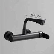 Black Kitchen Faucets Brass 360 Rotate Dual Hole Wall Mounted Silver Bathroom Faucet Cold Hot Water Folding Crane Sink Mixer Tap