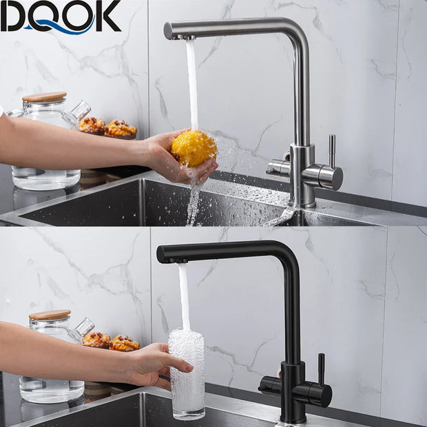 DQOK Drinking Filtered Water Kitchen Faucet Purification Tap Dual Handle Faucet Kitchen Sink Tap