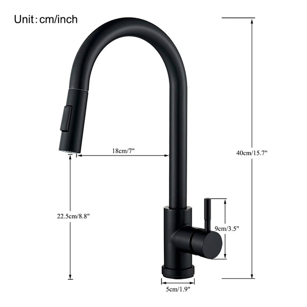 Black Kitchen Faucet Two Function Single Handle Pull Out Mixer Hot and Cold Water Taps Deck Mounted