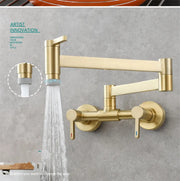 Pot Filler Tap Wall Mounted Foldable Kitchen Faucet Hot and Cold Single Hole Sink Tap Rotate Folding Spout Brushed Gold Brass