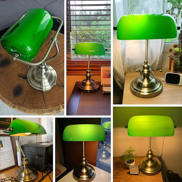 Green/Blue/Amber/White Color Glass Replace Cover/ Retro Bankers Table Lamp With Plug&Zipper Switch For Home Hotel Work Study