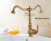 Classic Kitchen Faucets Sink Mixer Antique Carving Solid Brass Cold And Hot Water Taps 360 Degree Rotation Basin Mixer WB1222