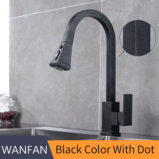 Kitchen Faucets Silver Pull Out Tap Single Hole Handle Solid Brass Black Swivel 360 Degree Water Mixer   866399R