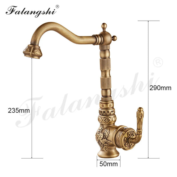 Classic Kitchen Faucets Sink Mixer Antique Carving Solid Brass Cold And Hot Water Taps 360 Degree Rotation Basin Mixer WB1222