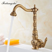 Classic Kitchen Faucets Sink Mixer Antique Carving Solid Brass Cold And Hot Water Taps 360 Degree Rotation Basin Mixer WB1222