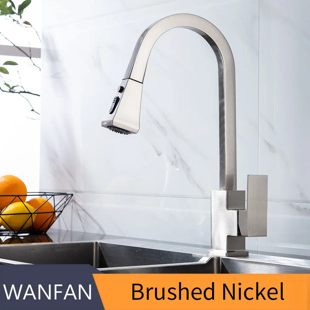 Kitchen Faucets Silver Pull Out Tap Single Hole Handle Solid Brass Black Swivel 360 Degree Water Mixer   866399R