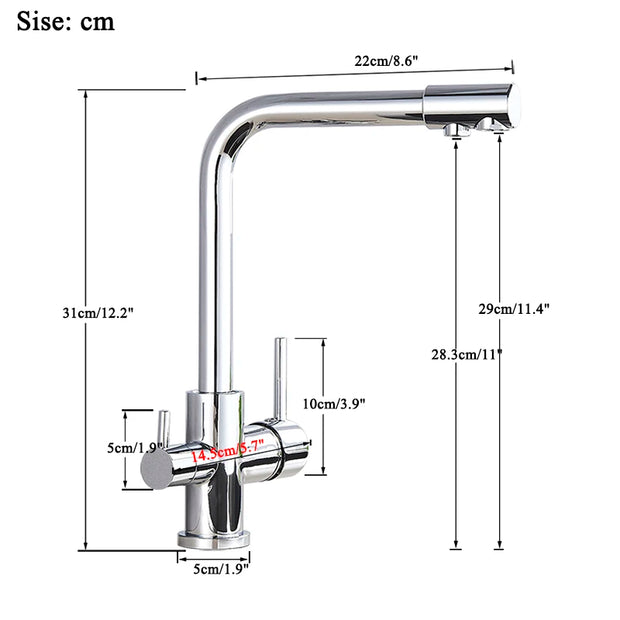 SHBSHAIMY Filter Kitchen Faucet Drinking Water Kitchen Tap Deck Mounted Dual Handles 3-Way Hot Cold Water Mixer