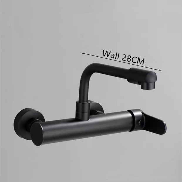 Black Kitchen Faucets Brass 360 Rotate Dual Hole Wall Mounted Silver Bathroom Faucet Cold Hot Water Folding Crane Sink Mixer Tap