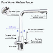 SHBSHAIMY Filter Kitchen Faucet Drinking Water Kitchen Tap Deck Mounted Dual Handles 3-Way Hot Cold Water Mixer