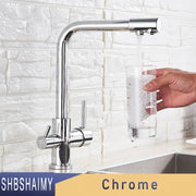 SHBSHAIMY Filter Kitchen Faucet Drinking Water Kitchen Tap Deck Mounted Dual Handles 3-Way Hot Cold Water Mixer