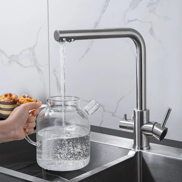 DQOK Drinking Filtered Water Kitchen Faucet Purification Tap Dual Handle Faucet Kitchen Sink Tap