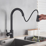 Black Pull Out Kitchen Faucet Silver Single Handle Nickel Kitchen Tap Single Hole Handle Swivel Sprayer Water Mixer Tap