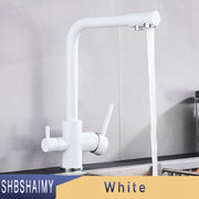 SHBSHAIMY Filter Kitchen Faucet Drinking Water Kitchen Tap Deck Mounted Dual Handles 3-Way Hot Cold Water Mixer