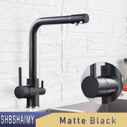 SHBSHAIMY Filter Kitchen Faucet Drinking Water Kitchen Tap Deck Mounted Dual Handles 3-Way Hot Cold Water Mixer