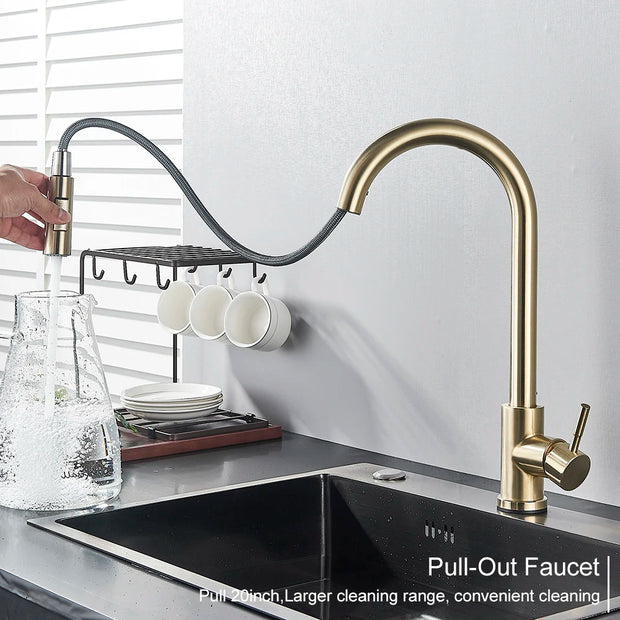 Black Kitchen Faucet Two Function Single Handle Pull Out Mixer Hot and Cold Water Taps Deck Mounted