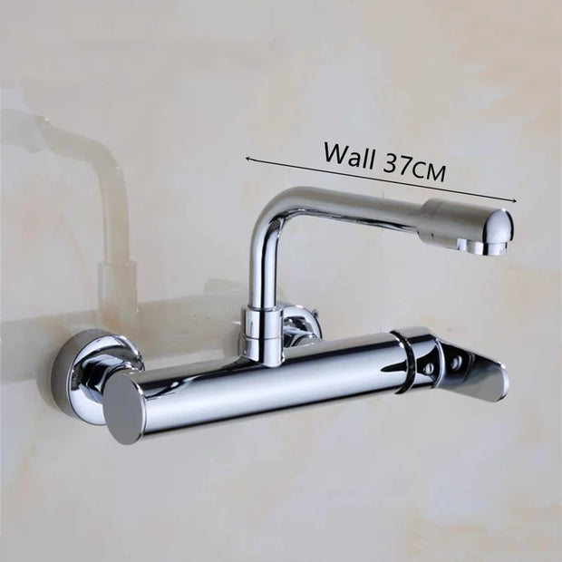 Black Kitchen Faucets Brass 360 Rotate Dual Hole Wall Mounted Silver Bathroom Faucet Cold Hot Water Folding Crane Sink Mixer Tap