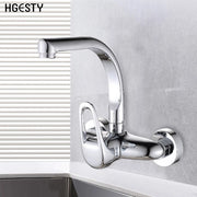 Wall Mounted Kitchen Faucet Copper Vessel Sink Vegetable Basin Tap Dual Hole Hot Cold Water Mixer Tap Swivel Spout Mop Pool Tap