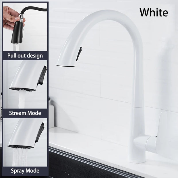 Gun Gray Pull-out Kitchen Faucet Hot And Cold Water Washbasin Sink Faucet Rotatable Retractable Black And White 60CM Pull