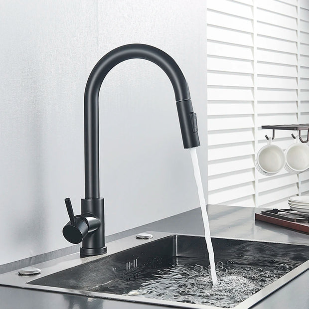 Black Kitchen Faucet Two Function Single Handle Pull Out Mixer Hot and Cold Water Taps Deck Mounted