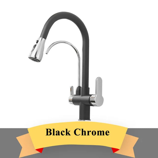 Purify Water Kitchen Faucet Deck Mounted Dual Handle Faucet Purification Kitchen Sink Faucet 2 Swivel Spout Water Mixer Tap