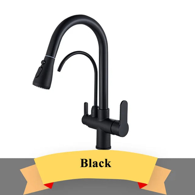 Purify Water Kitchen Faucet Deck Mounted Dual Handle Faucet Purification Kitchen Sink Faucet 2 Swivel Spout Water Mixer Tap