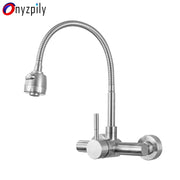 Onyzpily Free Shipping Black Brushed Kitchen Faucet Wall Mounted 2 Models Hot&Cold Water Sink Faucet 360 Rotation Sprayer Taps