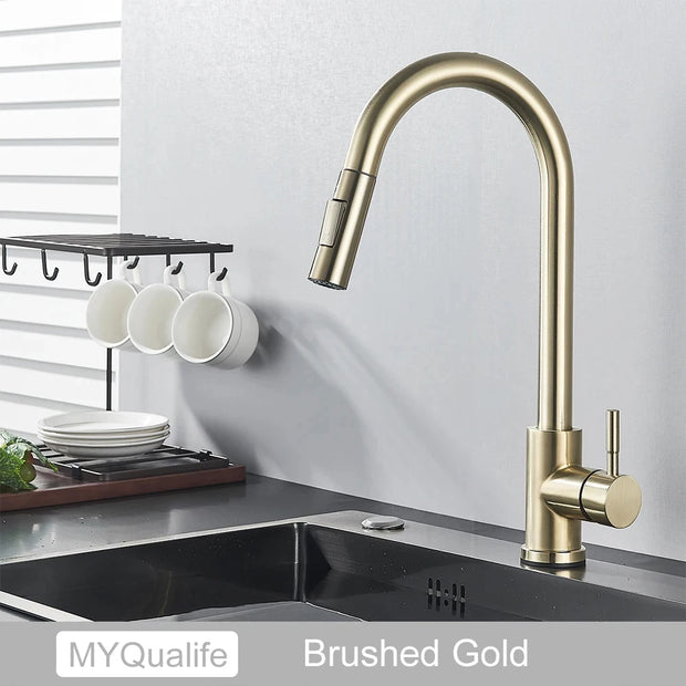 Black Kitchen Faucet Two Function Single Handle Pull Out Mixer Hot and Cold Water Taps Deck Mounted