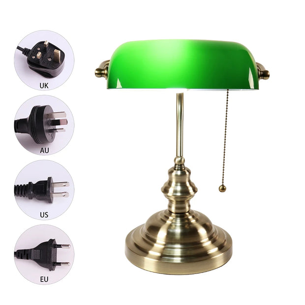 Green/Blue/Amber/White Color Glass Replace Cover/ Retro Bankers Table Lamp With Plug&Zipper Switch For Home Hotel Work Study