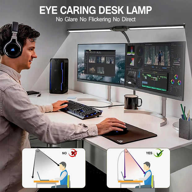 Xiaomi Mijia Double Head LED Desk Lamp Dimmable PC Monitor Light USB Table Reading Eye Protection Lights with Clamp Swing Arm