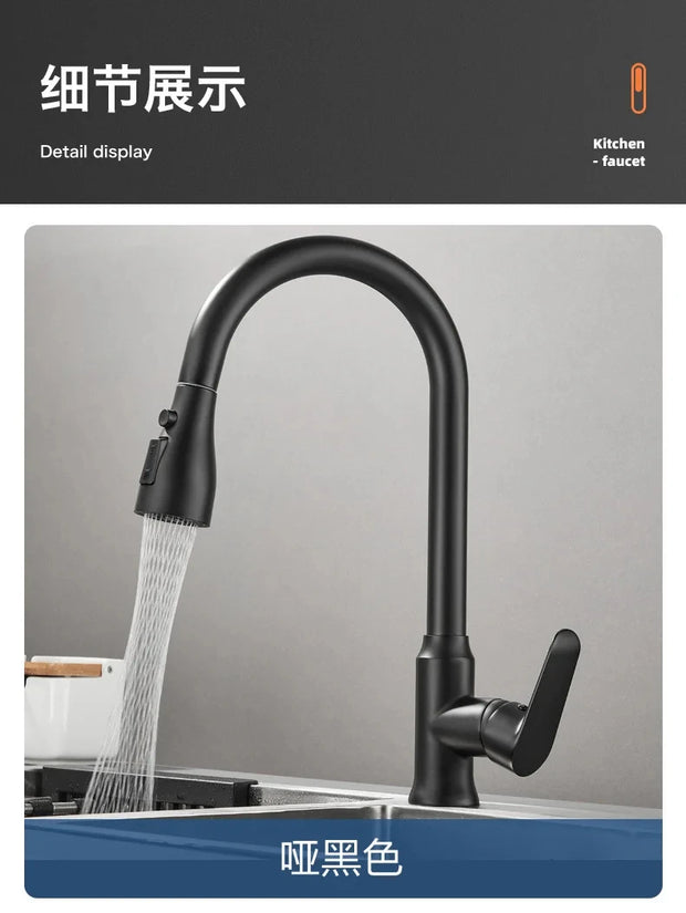 Gunmetal Grey/Black Kitchen Faucet Single Hole Pull-Out Spout Kitchen Sink Mixer Faucet Flow Spray Head Hot and Cold Mixer Fauce