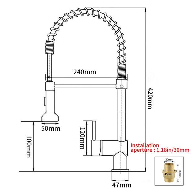 Kitchen Faucets Brush Brass Faucets for Kitchen Sink  Single Lever Pull Down Spring Spout Mixers Tap Hot Cold Water Crane 9009