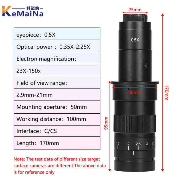 Adjustable 100X 150X 300X 600X zoom C Mount optical lens 0.7X~ 4.5x magnification 10A microscope lens