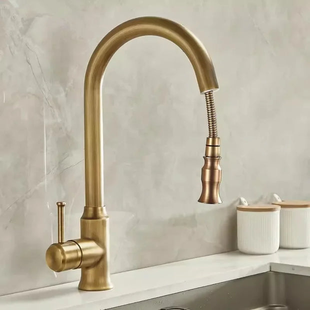 Antique Pull Out Kitchen Faucet Brass Sink Faucet Mixer Tap 360 degree rotation torneira cozinha mixer taps Kitchen Tap